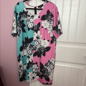 Eloquii Blue and Pink Dolman Sleeve Sheath Dress